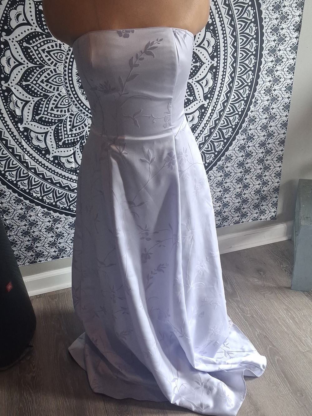 Cache Strapless Lavender Floral Satin Gown